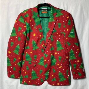 OppoSuits Christmas Tree Red & Green Holiday Shiny Lined Blazer Suit Jacket, L